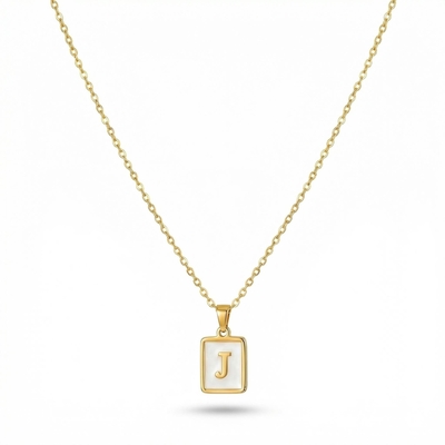 Women's Square Shell Letter Pendant