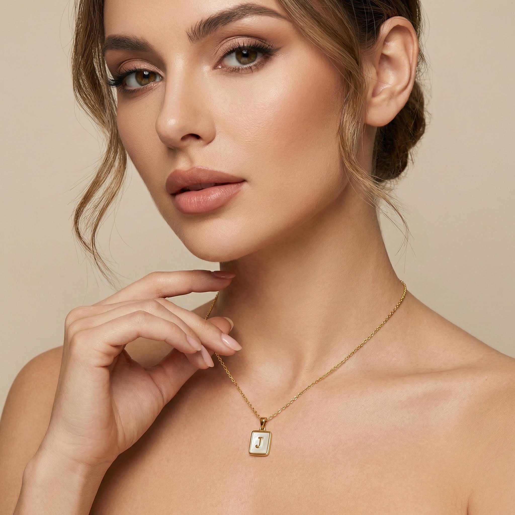 Women's Square Shell Letter Pendant