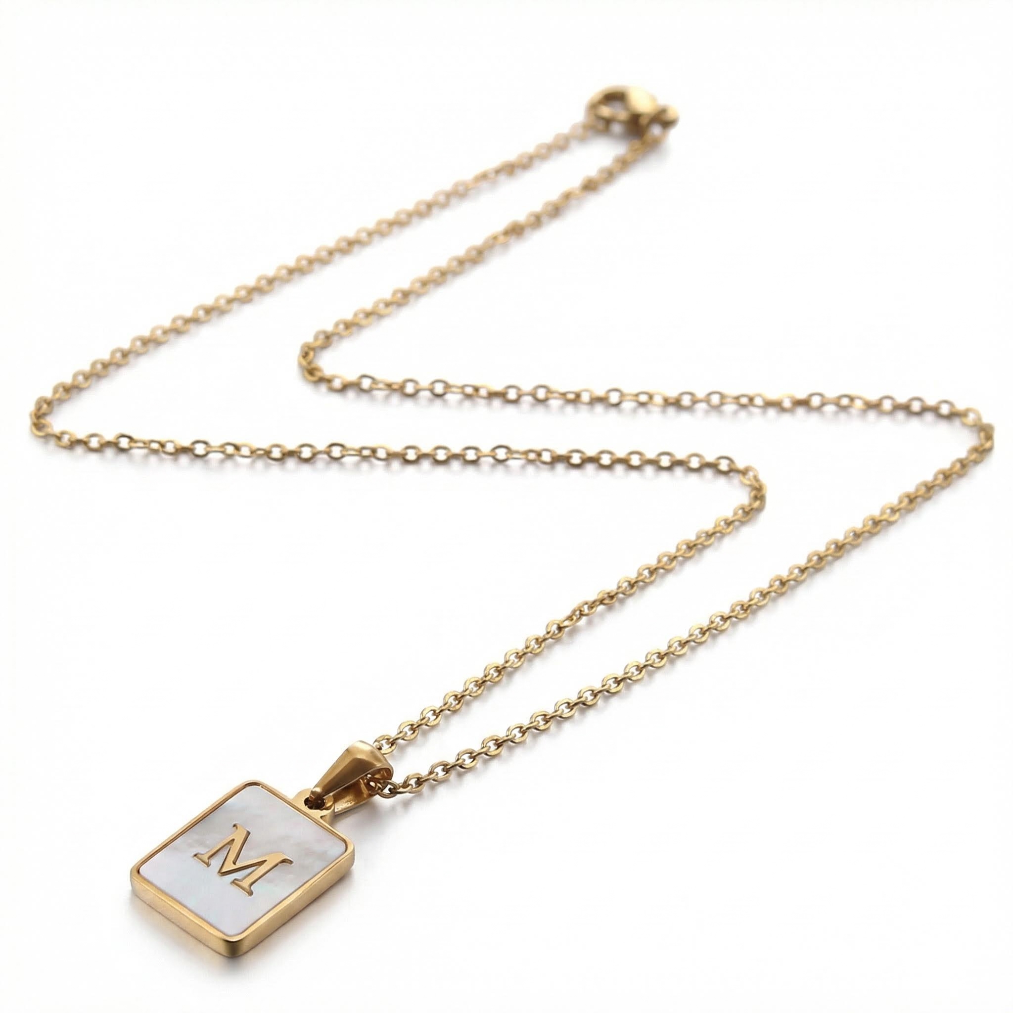 Women's Square Shell Letter Pendant