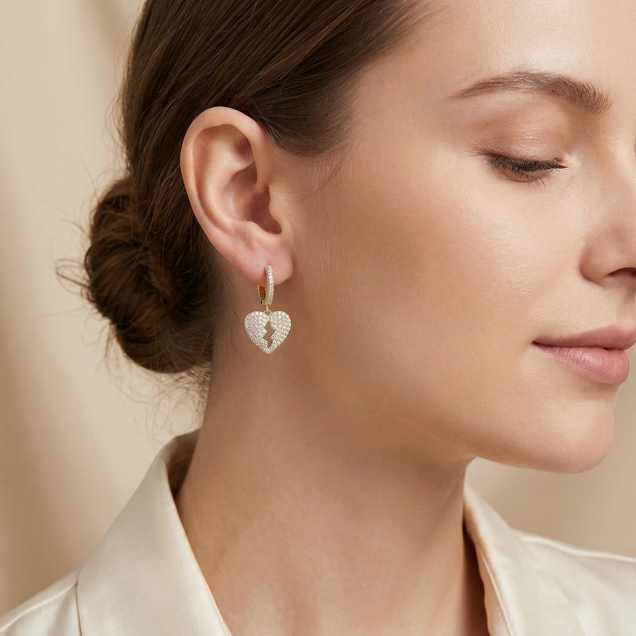 Women's Iced Broken Heart Dangle Earrings Women's Iced Broken Heart Dangle Earrings