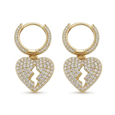 Women's Iced Broken Heart Dangle Earrings