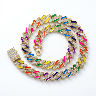 Women's 11mm Multi-Color Half-Iced Cuban Chain