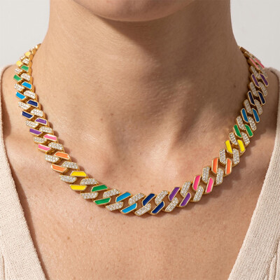 Women's 11mm Multi-Color Half-Iced Cuban Chain
