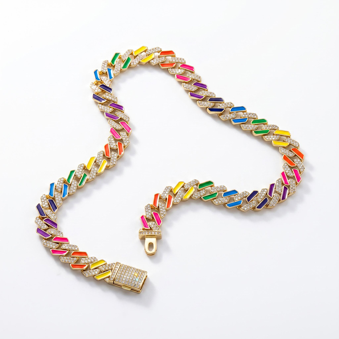 Women's 11mm Multi-Color Half-Iced Cuban Chain