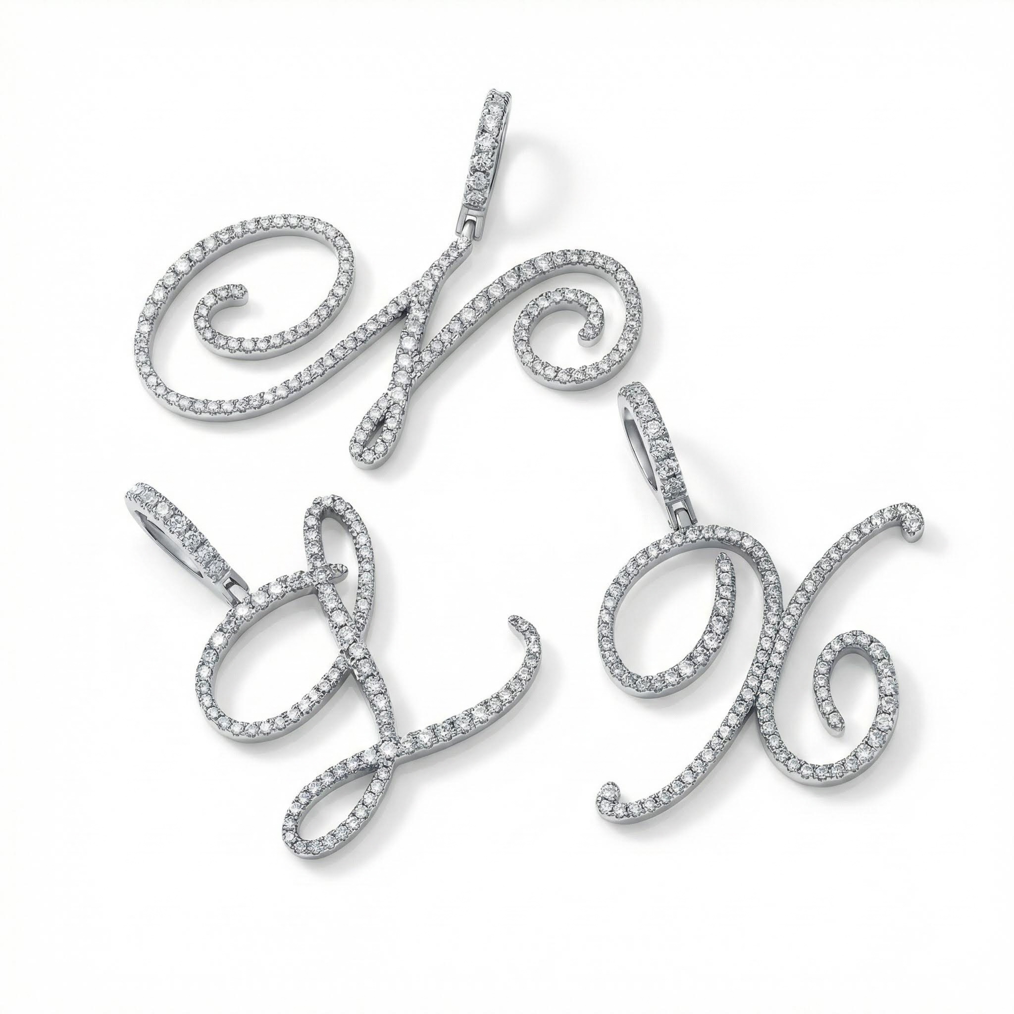 Women's Cursive Style A to Z Initial Letters Pendant in White Gold