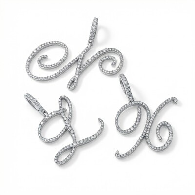 Women's Cursive Style A to Z Initial Letters Pendant in White Gold