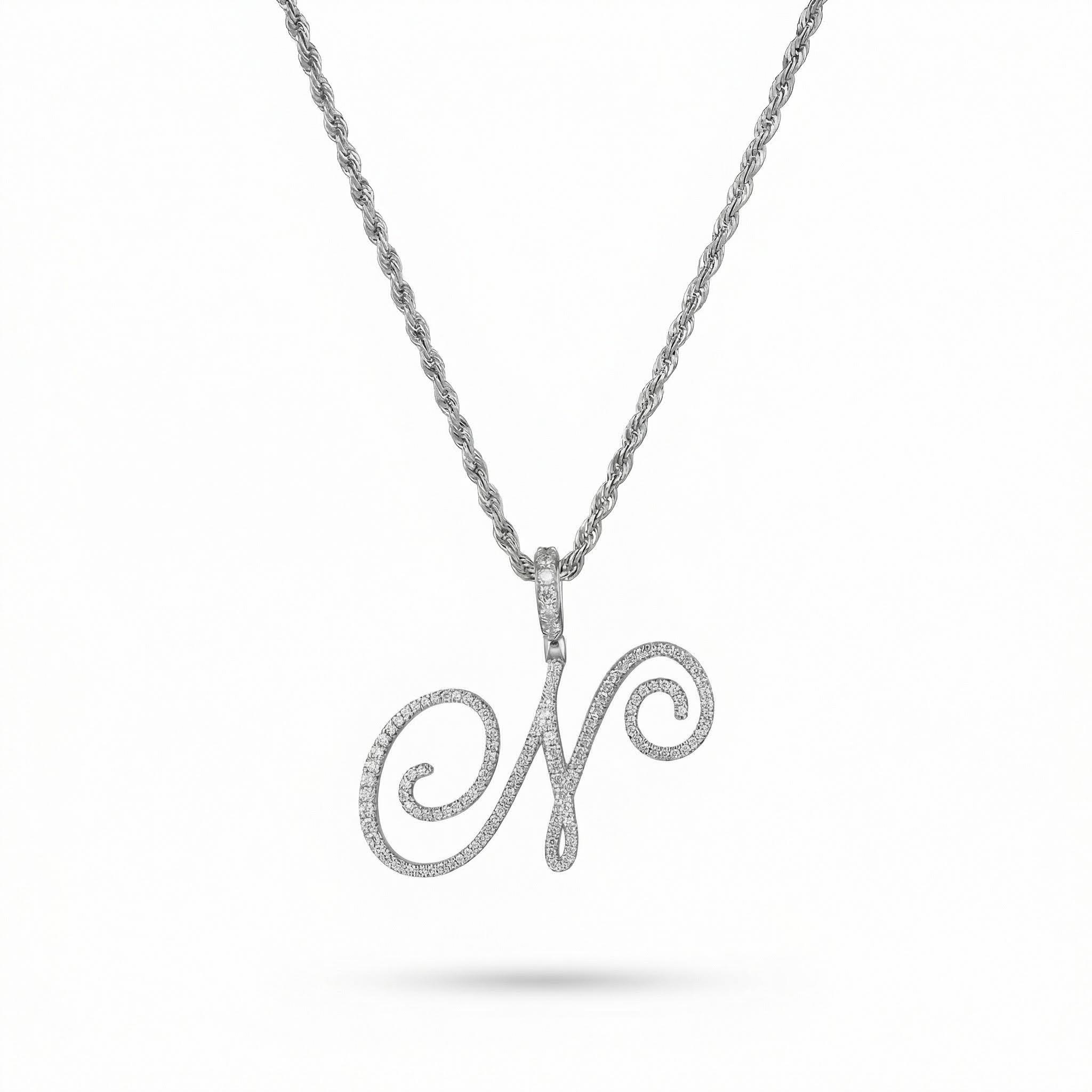 Women's Cursive Style A to Z Initial Letters Pendant in White Gold