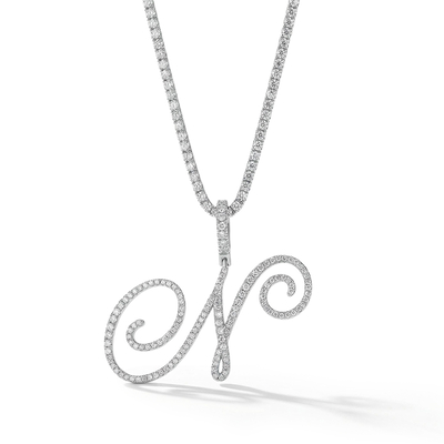 Women's Cursive Style A to Z Initial Letters Pendant in White Gold