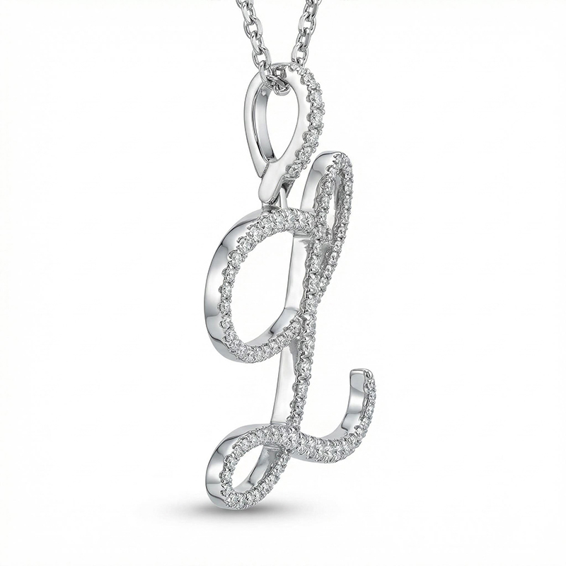 Women's Cursive Style A to Z Initial Letters Pendant in White Gold