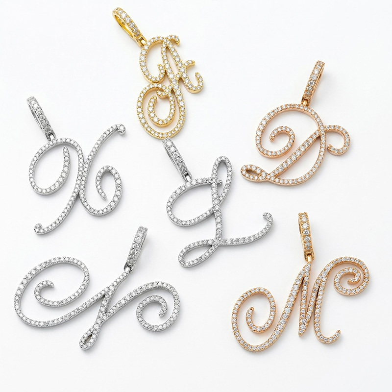 Women's Cursive Style A to Z Initial Letters Pendant in White Gold