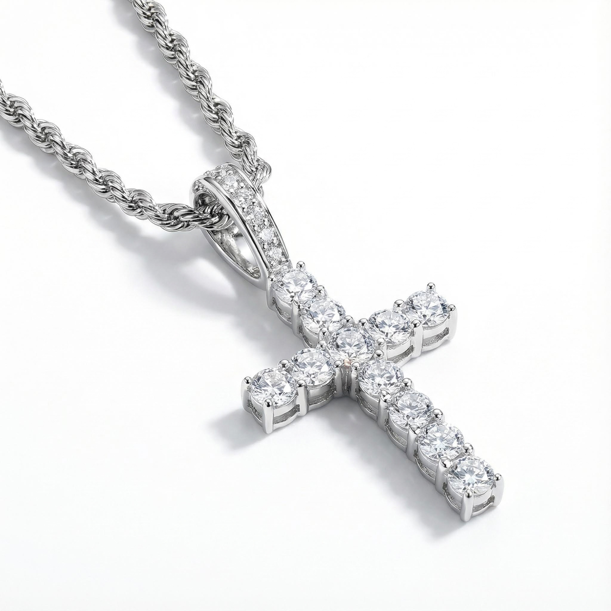 Women's Brilliant Cut Cross Pendant in White Gold