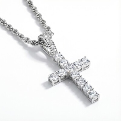 Women's Brilliant Cut Cross Pendant in White Gold