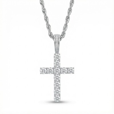 Women's Brilliant Cut Cross Pendant in White Gold