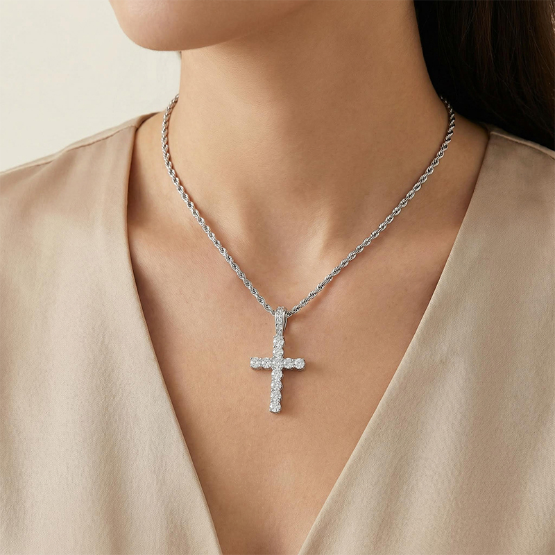 Women's Brilliant Cut Cross Pendant in White Gold