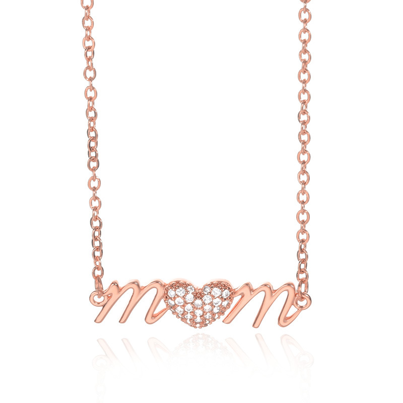 Iced Heart "mom" Letter Necklace
