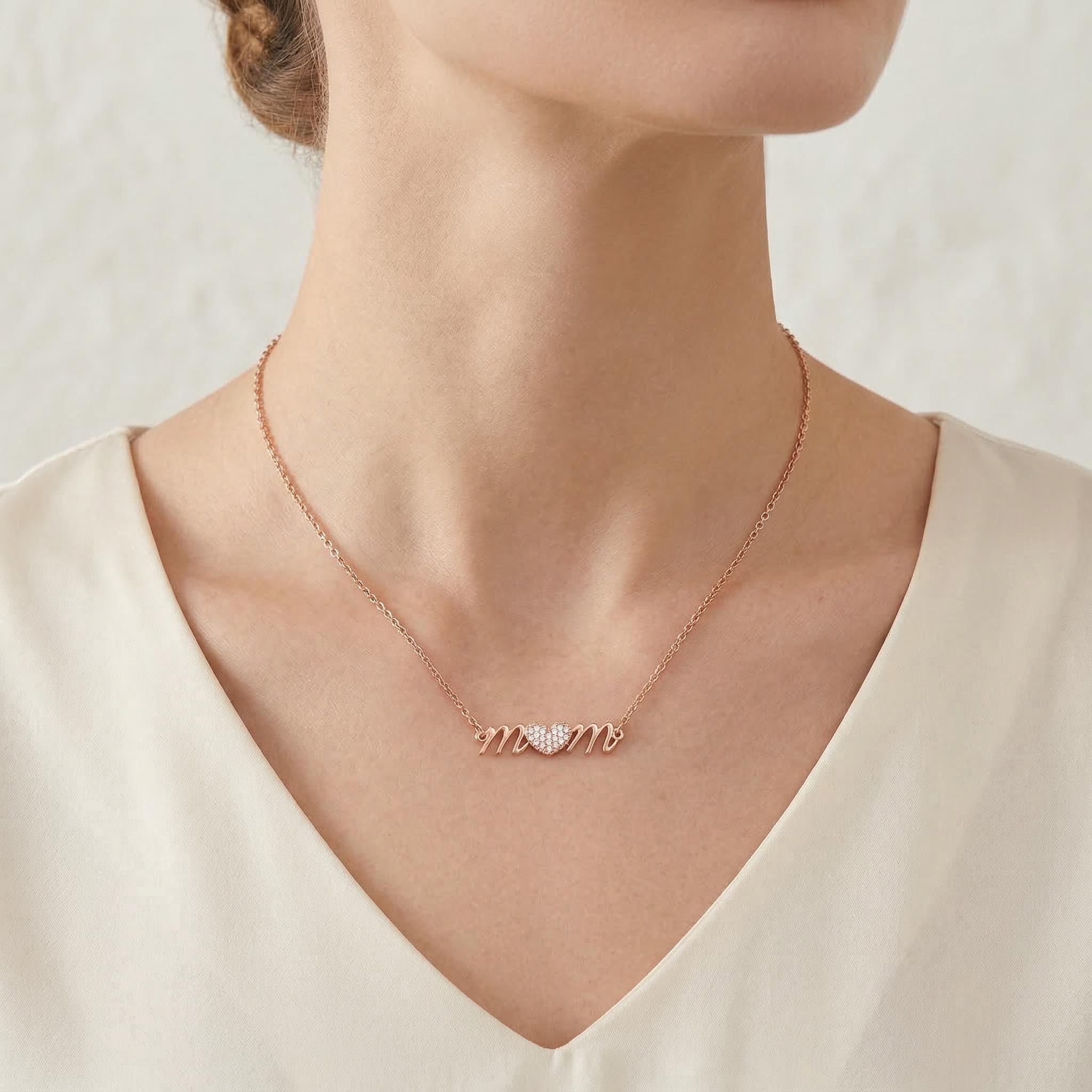 Iced Heart "mom" Letter Necklace Iced Heart "mom" Letter Necklace