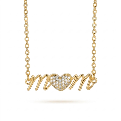 Iced Heart "mom" Letter Necklace