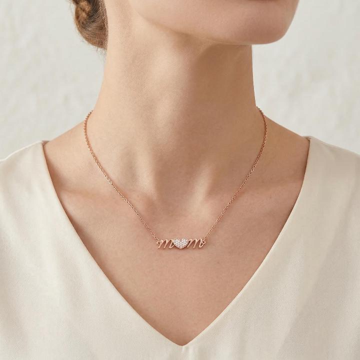 Iced Heart "mom" Letter Necklace Iced Heart "mom" Letter Necklace