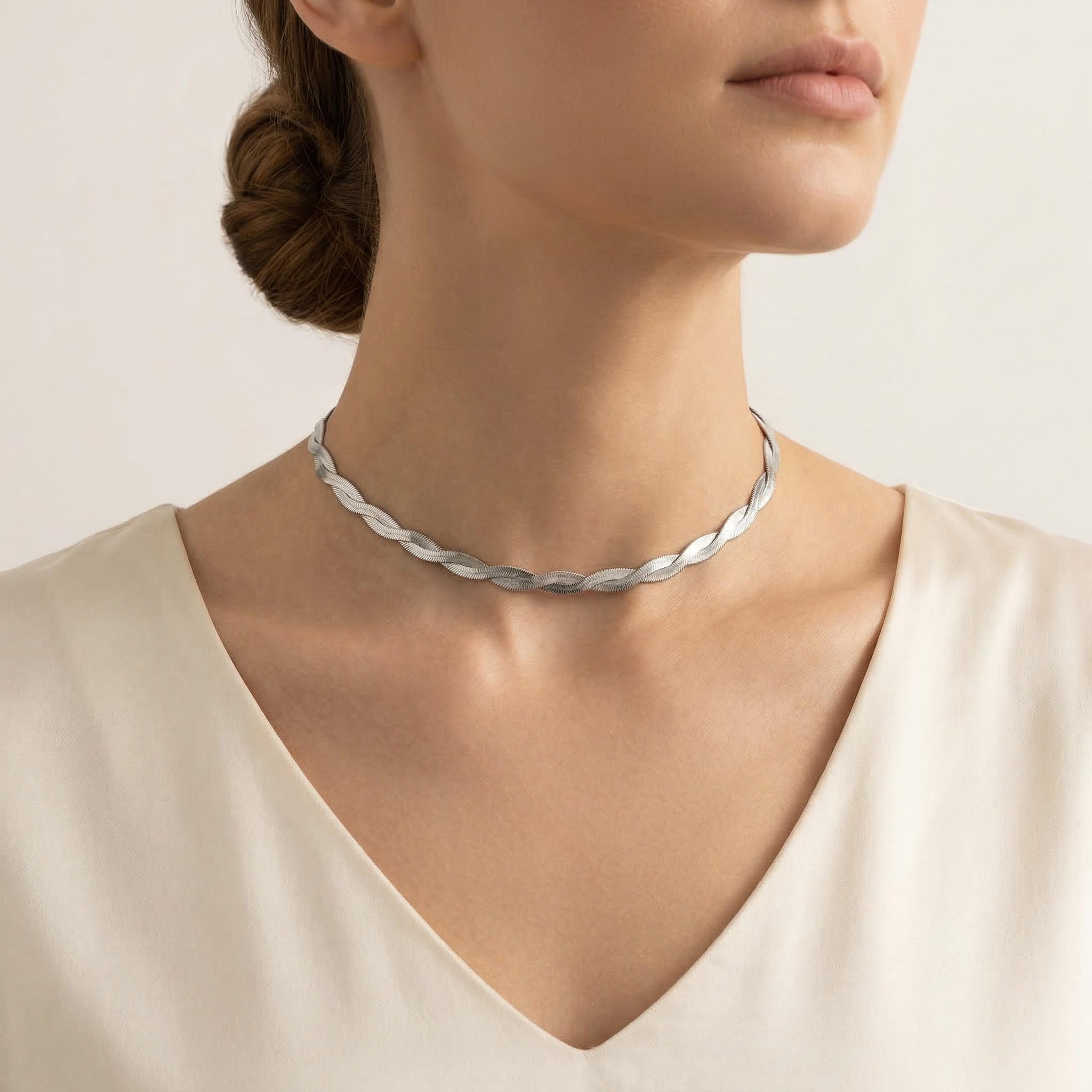 Hip Hop Style Simple Woven Winding Snake Bone Choker Necklace