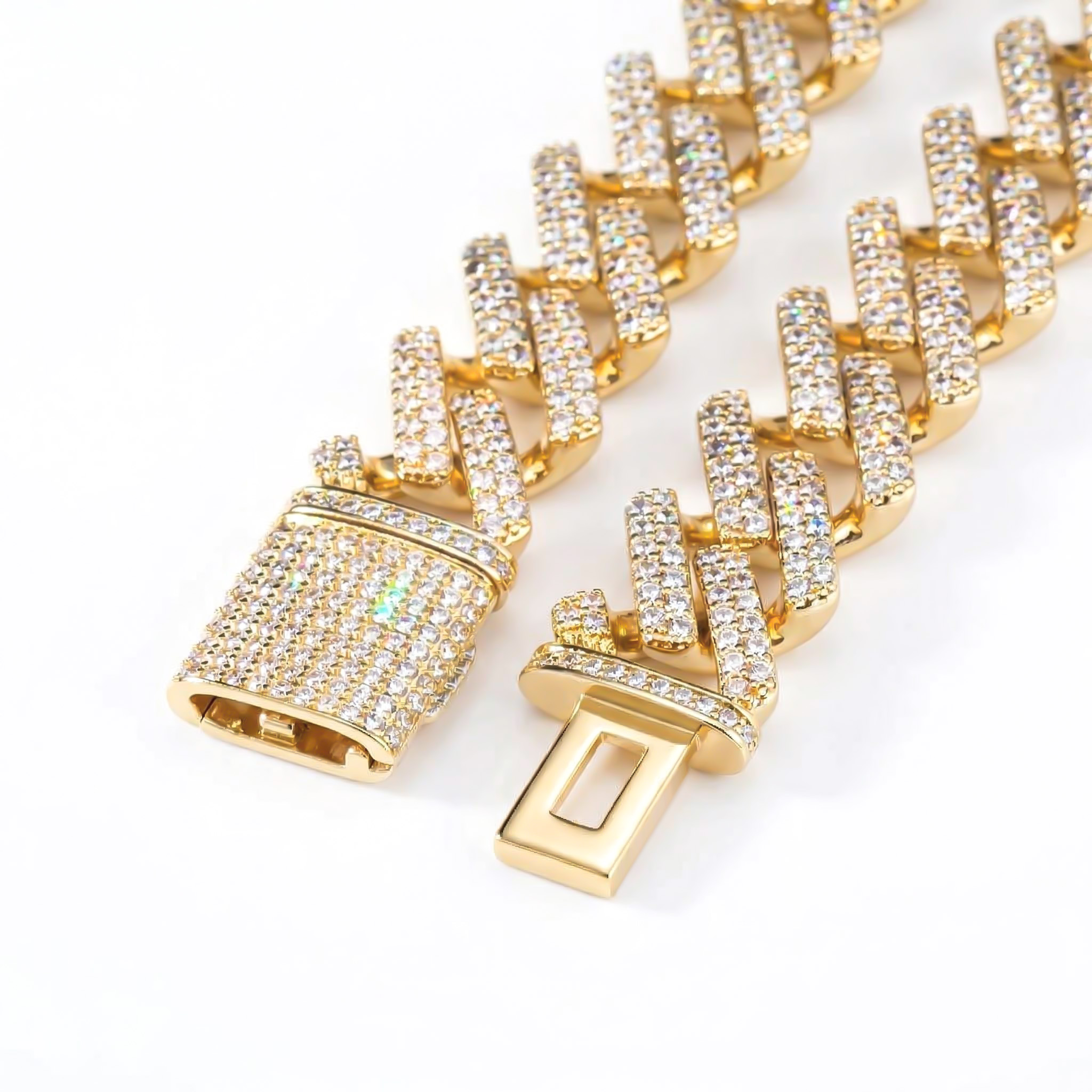  Women's Iced 14mm Miami Cuban Chain with Box Clasp in Gold