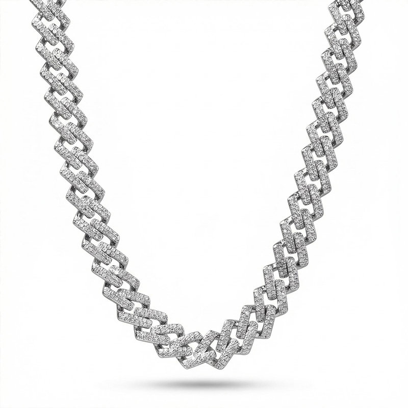 Women's Iced 14mm Miami Cuban Chain with Box Clasp in White Gold Women's Iced 14mm Miami Cuban Chain with Box Clasp in White Gold