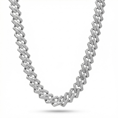 Women's Iced 14mm Miami Cuban Chain with Box Clasp in White Gold