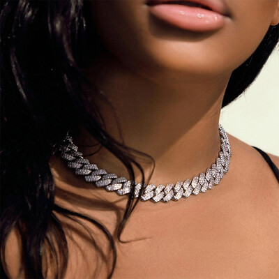 Women's Iced 14mm Miami Cuban Chain with Box Clasp in White Gold