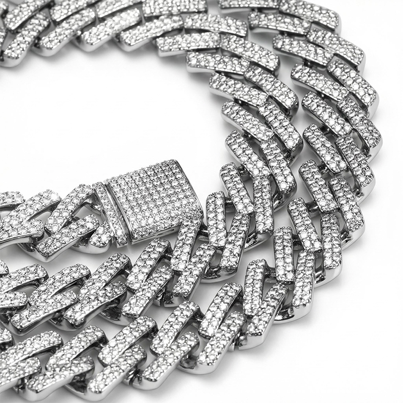 Women's Iced 14mm Miami Cuban Chain with Box Clasp in White Gold Women's Iced 14mm Miami Cuban Chain with Box Clasp in White Gold