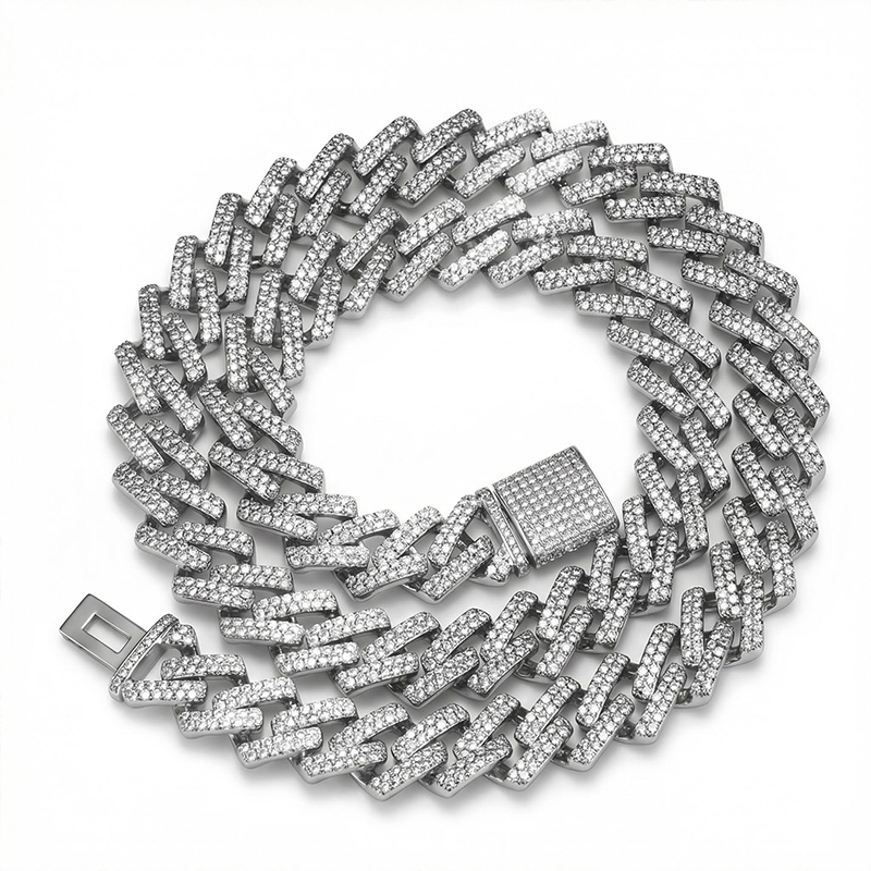 Women's Iced 14mm Miami Cuban Chain with Box Clasp in White Gold Women's Iced 14mm Miami Cuban Chain with Box Clasp in White Gold