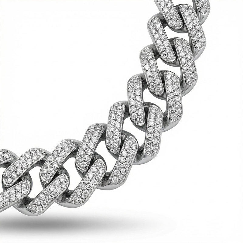 Women's Iced 14mm Miami Cuban Chain with Box Clasp in White Gold Women's Iced 14mm Miami Cuban Chain with Box Clasp in White Gold