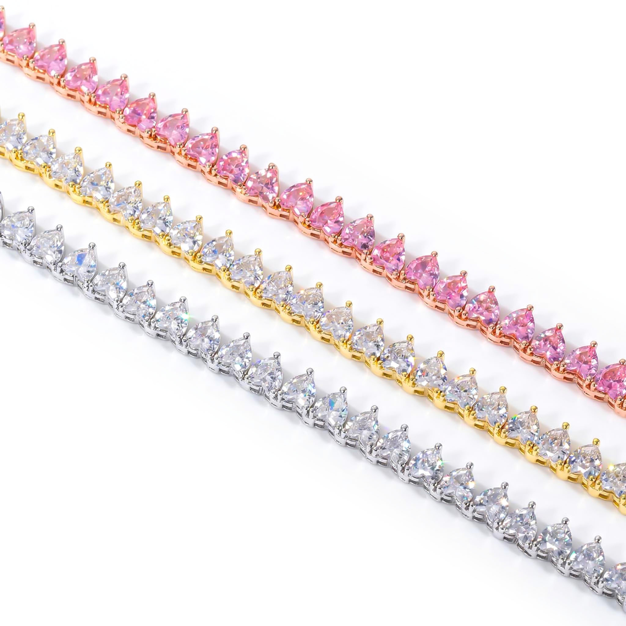 Iced 6mm Mirco Pave Prong Setting Heart Cut Tennis Chain