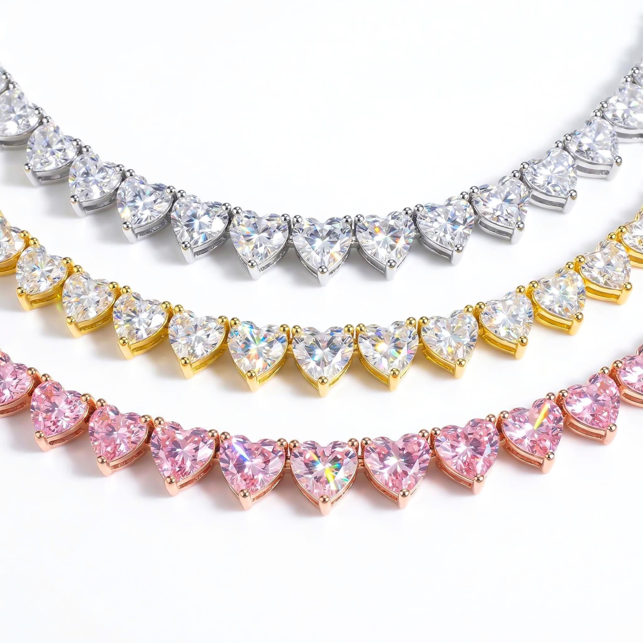 Iced 6mm Mirco Pave Prong Setting Heart Cut Tennis Chain