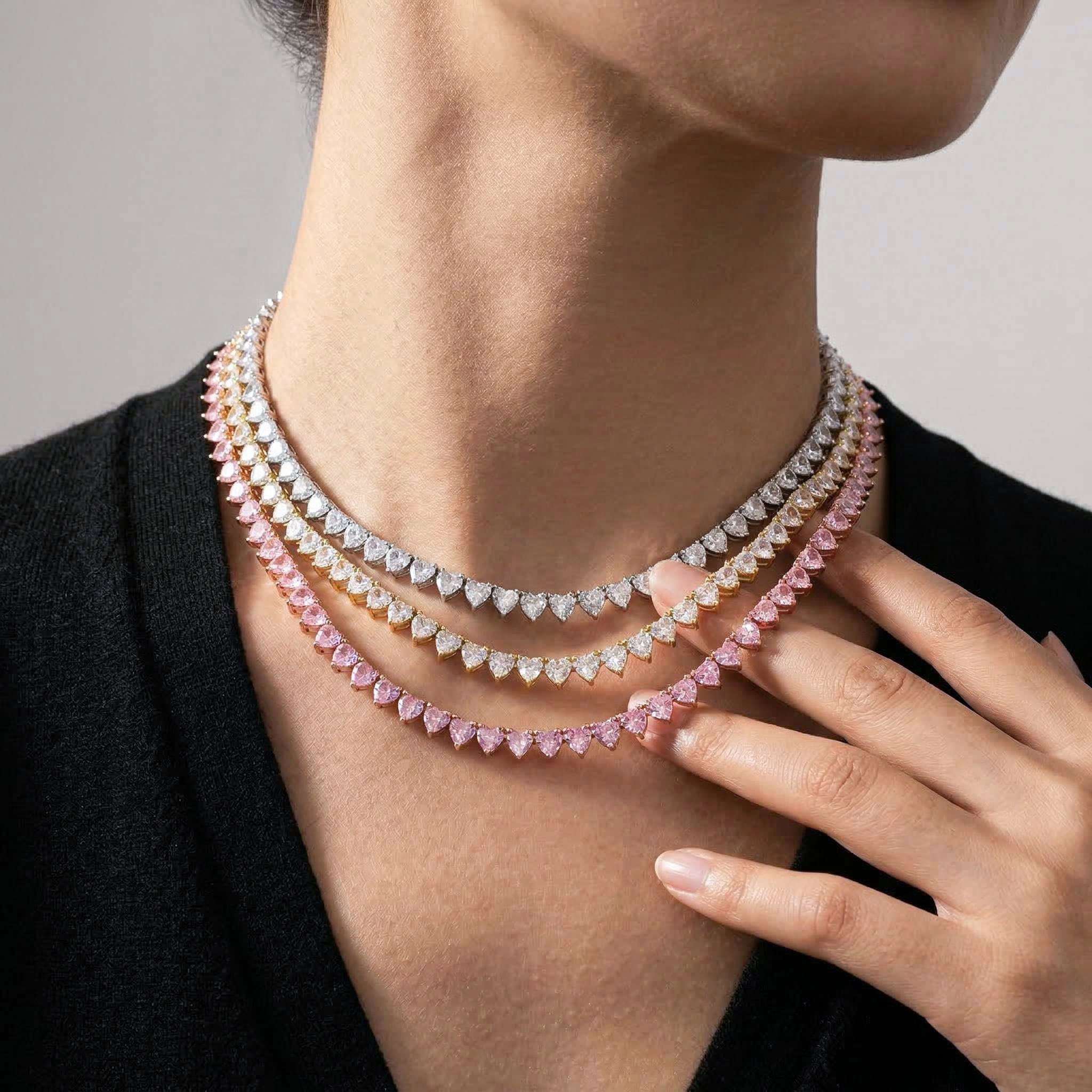 Iced 6mm Mirco Pave Prong Setting Heart Cut Tennis Chain