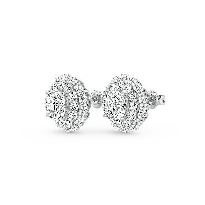 Round Cut Halo Stud Earrings in White Gold
