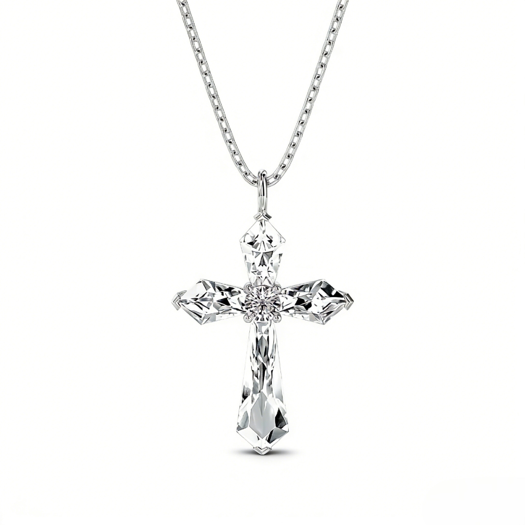 Cushion and Round Cut Cross Pendant Necklace Cushion and Round Cut Cross Pendant Necklace