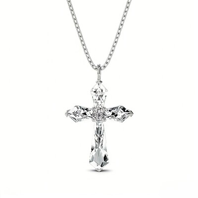 Cushion and Round Cut Cross Pendant Necklace