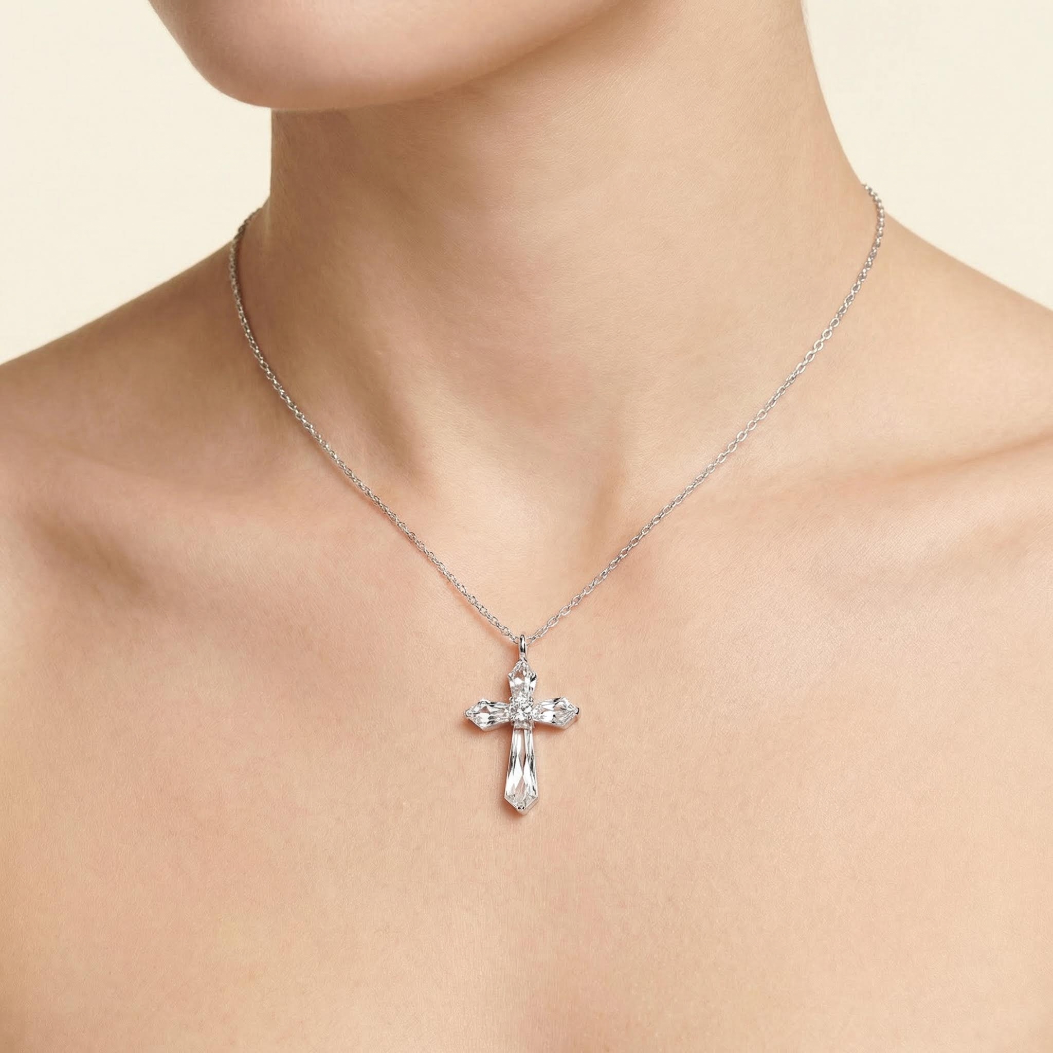 Cushion and Round Cut Cross Pendant Necklace Cushion and Round Cut Cross Pendant Necklace