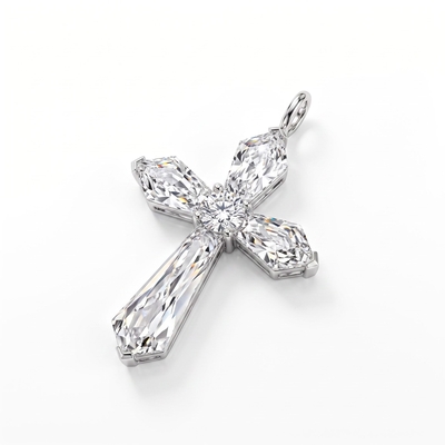 Cushion and Round Cut Cross Pendant Necklace