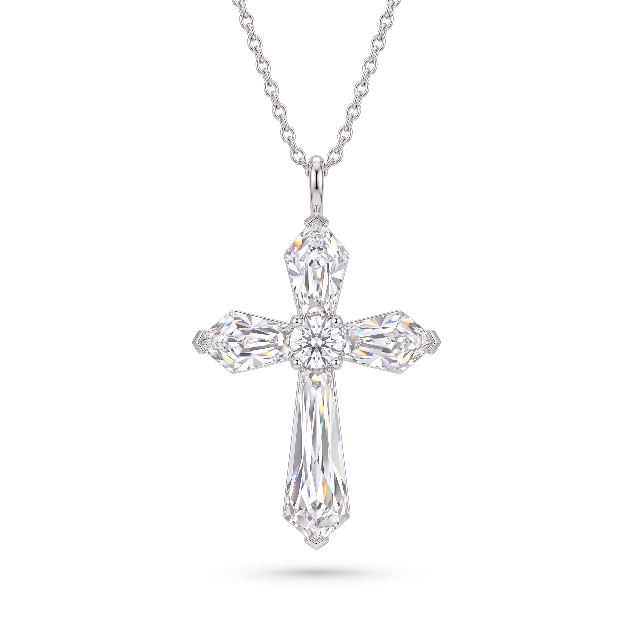 Cushion and Round Cut Cross Pendant Necklace Cushion and Round Cut Cross Pendant Necklace
