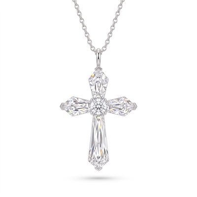 Cushion and Round Cut Cross Pendant Necklace