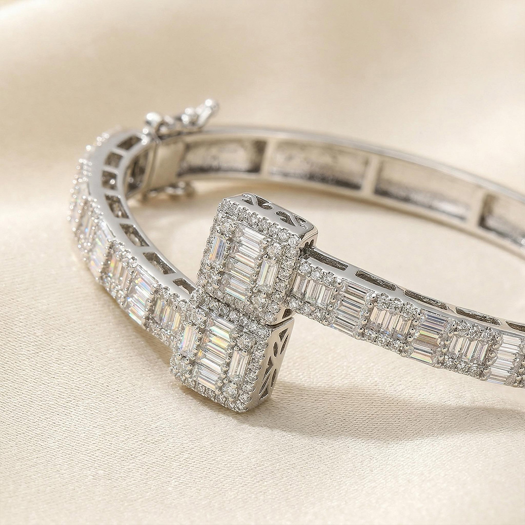 Baguette Cut Cuff Bangle
