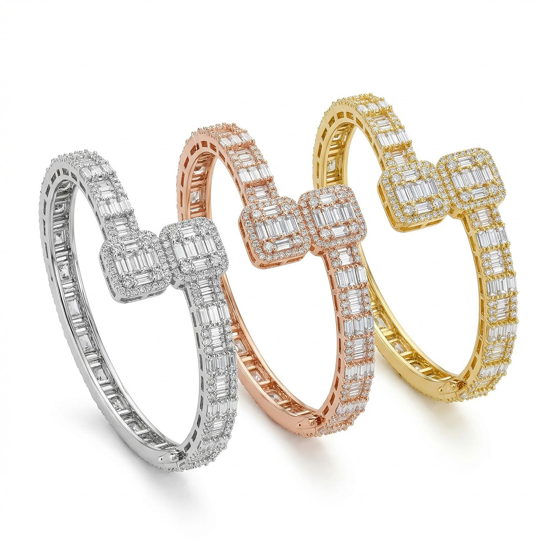 Baguette Cut Cuff Bangle