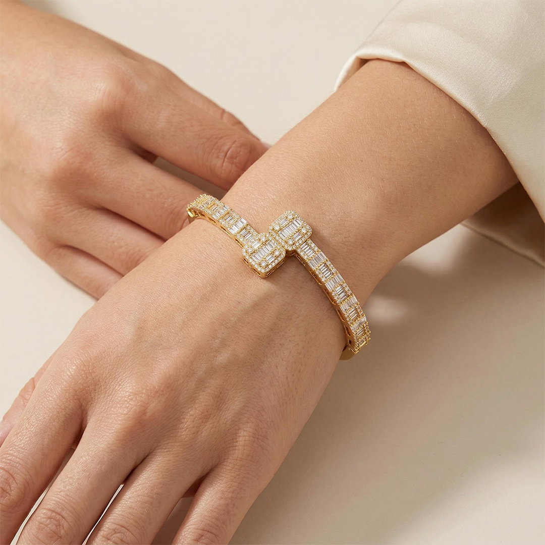 Baguette Cut Cuff Bangle