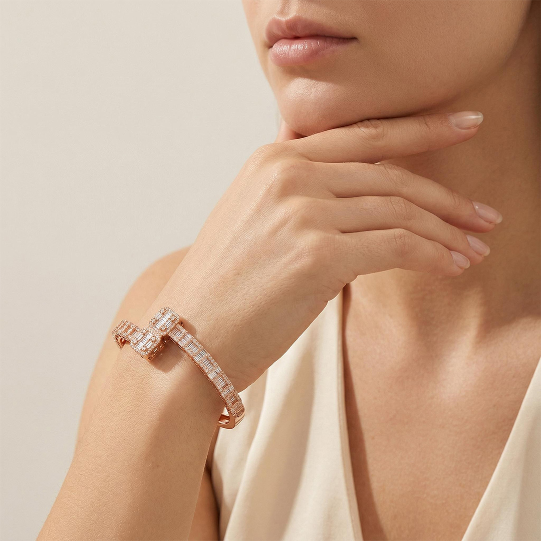 Baguette Cut Cuff Bangle
