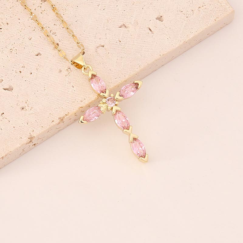 Crystal Cross Pendant Gold Plated Necklace