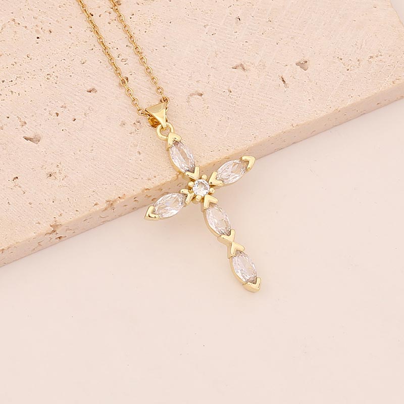 Crystal Cross Pendant Gold Plated Necklace
