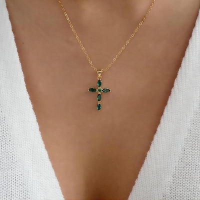 Crystal Cross Pendant Gold Plated Necklace