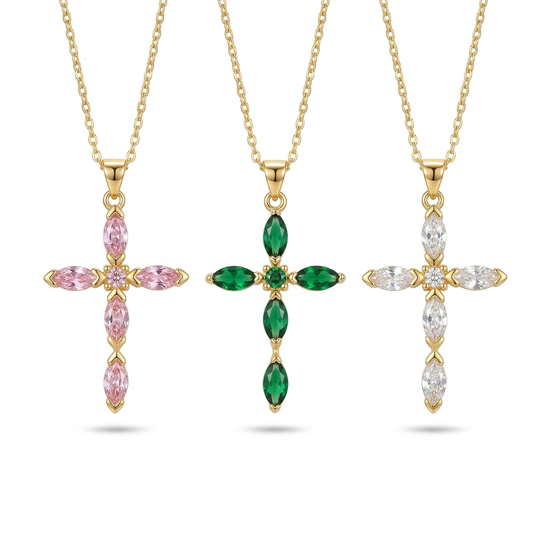 Crystal Cross Pendant Gold Plated Necklace