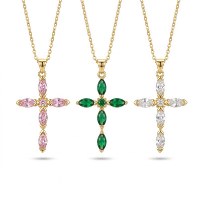 Crystal Cross Pendant Gold Plated Necklace