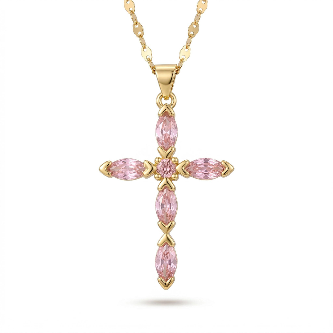 Crystal Cross Pendant Gold Plated Necklace